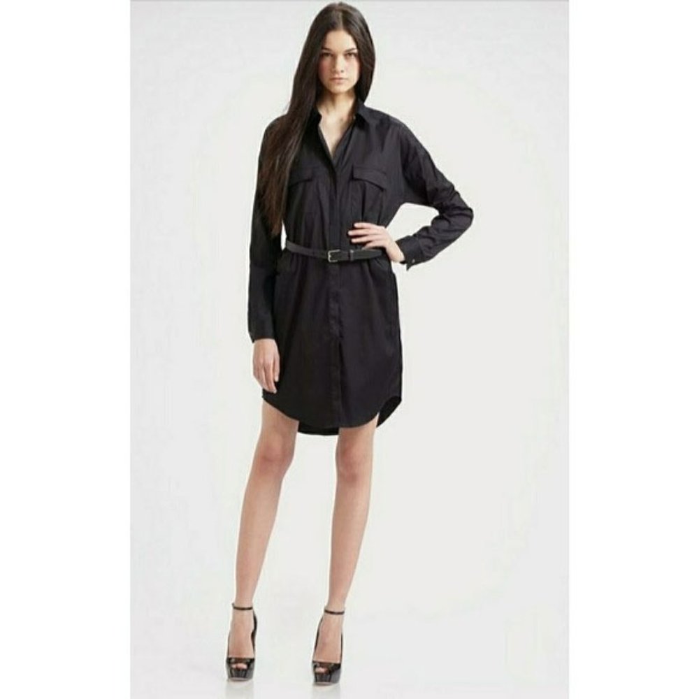 Theory Black Stretch Cotton Shirtdress